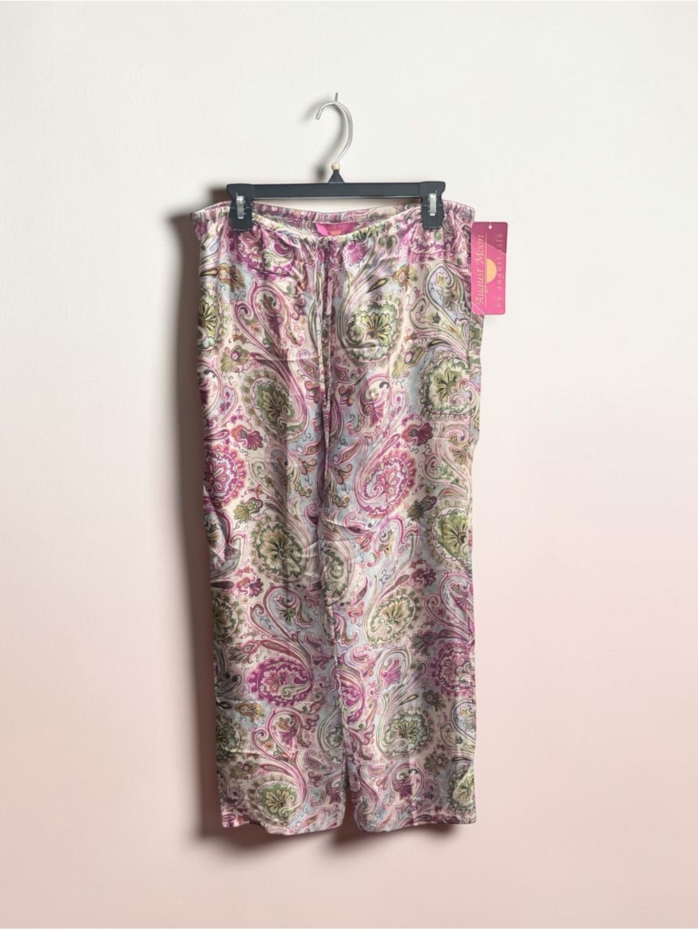 august silk Pink Paisley Satin Pajama Pants Medium Womens